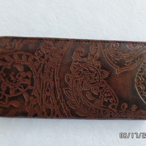 Patricia Nash Wallet Credit Card Holder Tooled Leather 3 side Zip Very Nice - Picture 4 of 10